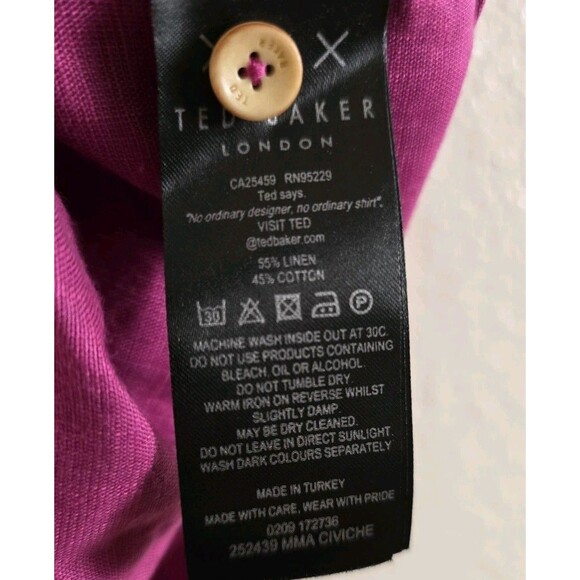 Ted Baker Button Up Shirt Size 6 Mens Purple Short Sleeve Linen Cotton Blend XXL - Picture 8 of 10
